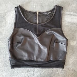 Black Faux Leather & Mesh Crop Top